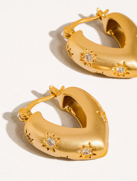 Desi 18K Gold Star Cz Heart Hoop Earring