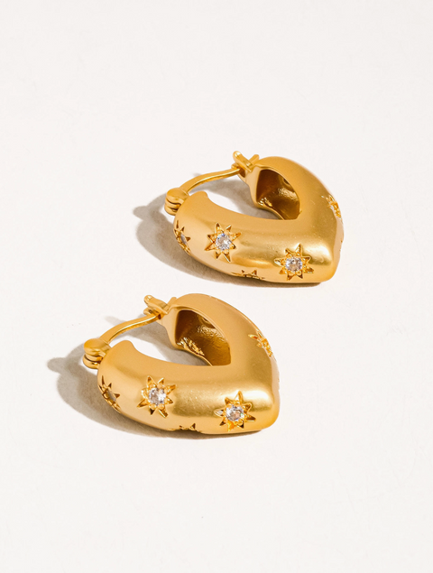 Desi 18K Gold Star Cz Heart Hoop Earring