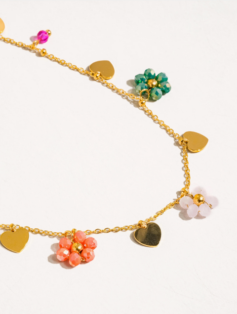 Melvin 18K Gold Non-Tarnish Flower & Hearts Necklace