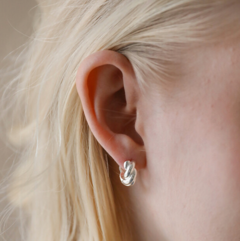 Rope Huggie Hoop Earrings in Silver