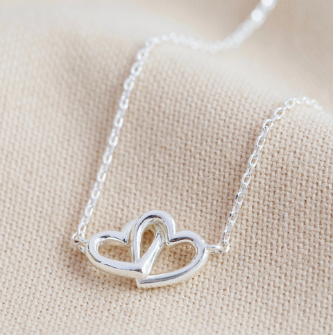 Tiny Interlocking Hearts Necklace in Silver