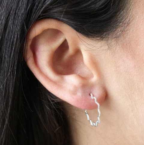 Wavy Line Hoop Earrings in Silver