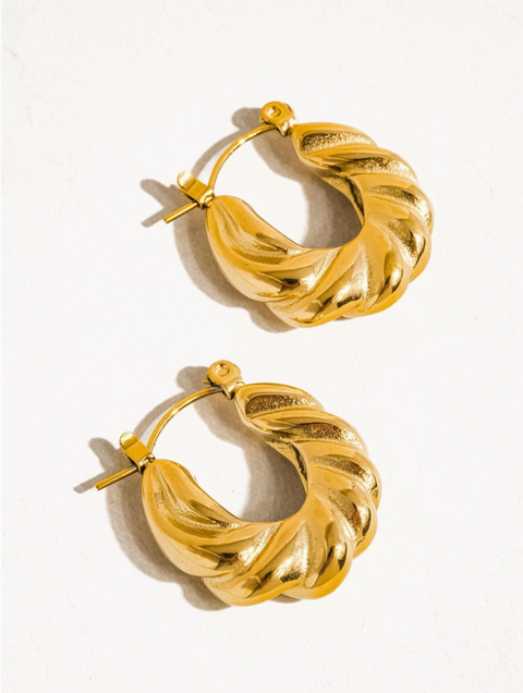 Kimberly 18K Gold Non-Tarnish Braided Hoop Earring - Yellow Gold