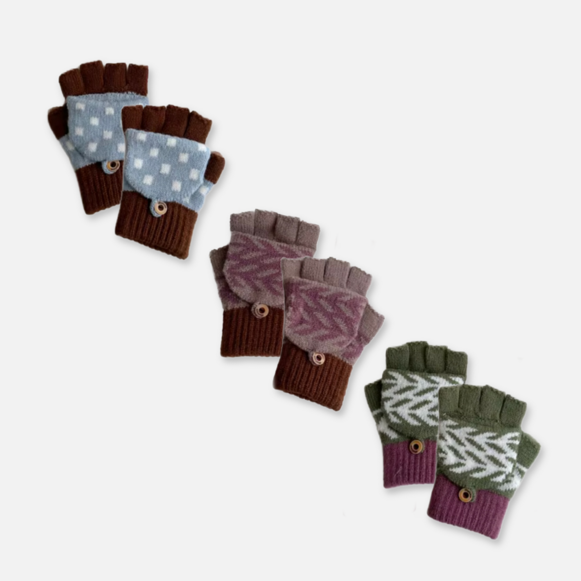 Kids Patterend Colorblock Convertible Gloves