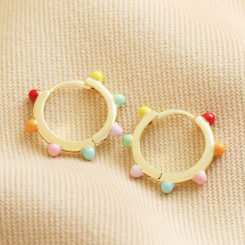 Pom Pom Huggie Hoops Multi Colour