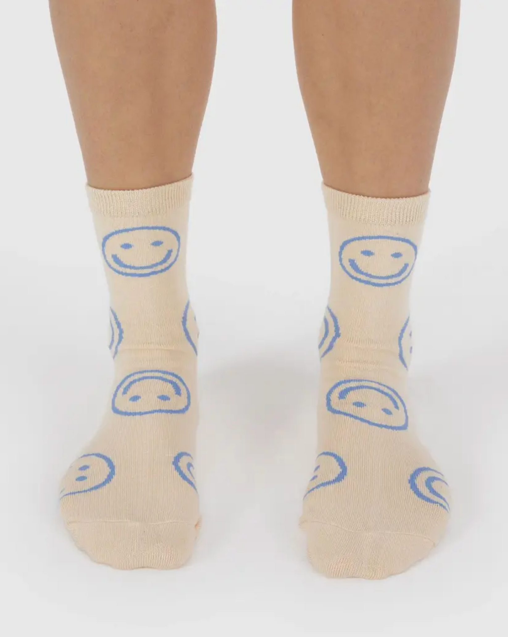 Crew Sock Ecru Periwinkle Happy