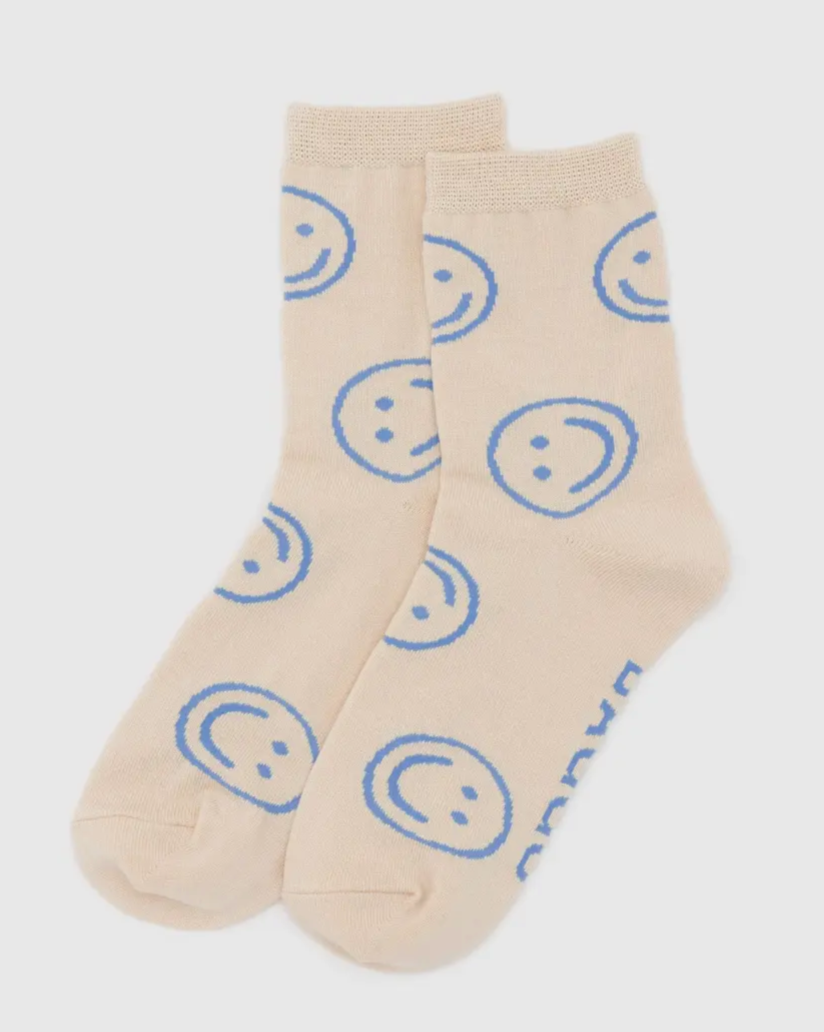 Crew Sock Ecru Periwinkle Happy