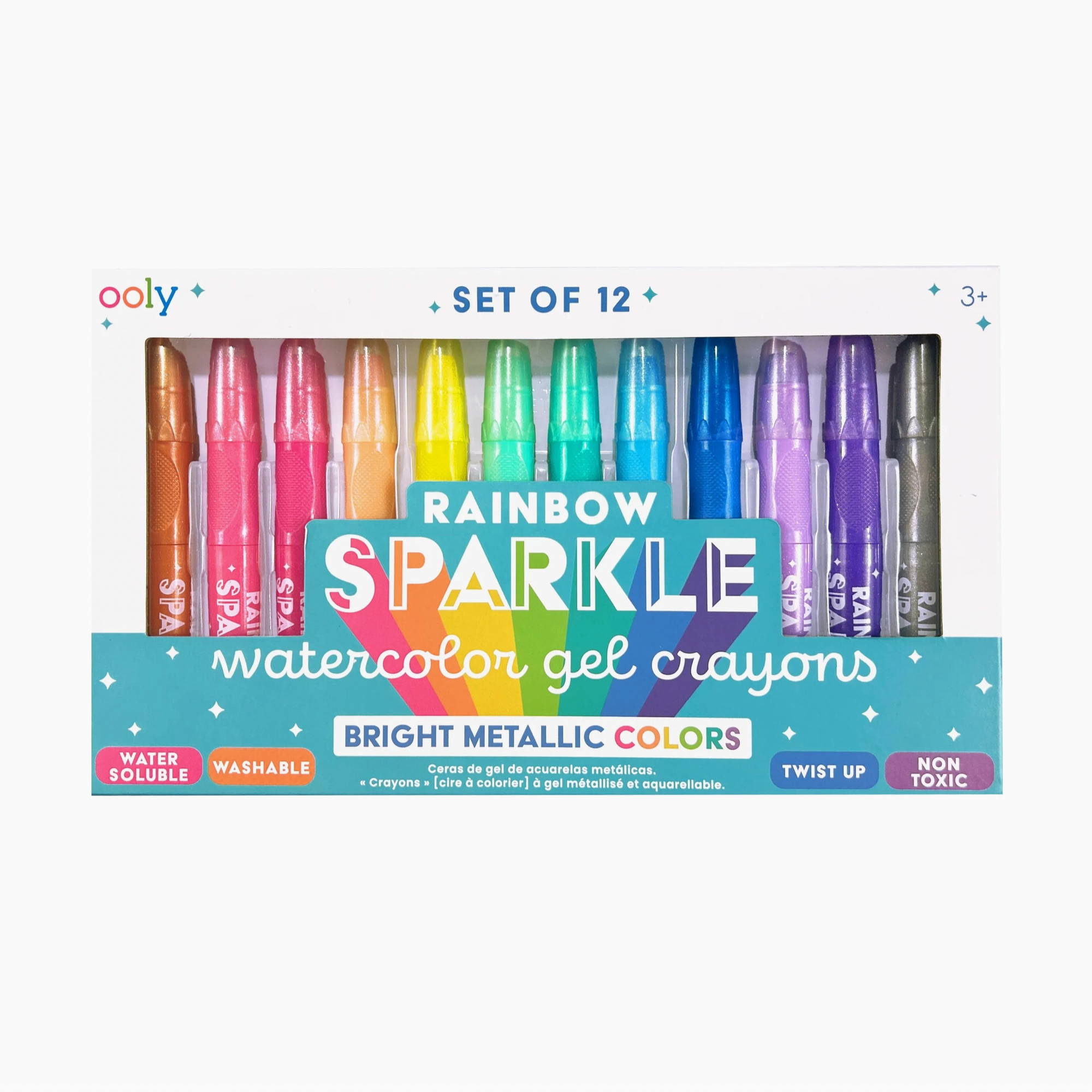 Rainbow Sparkle Metallic Watercolor Gel Crayons - Set of 12
