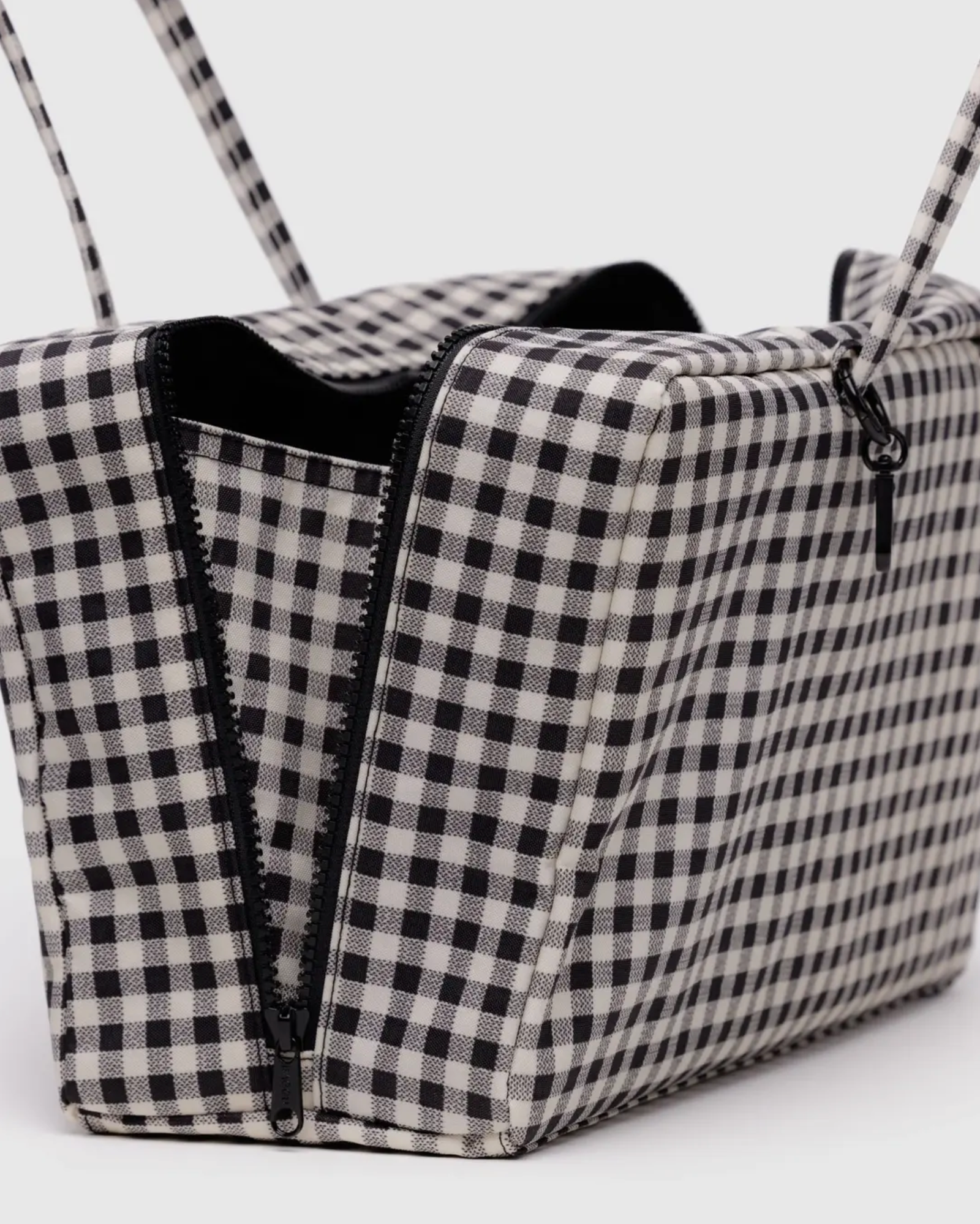 Medium Nylon Bowler Bag - Black & White Gingham