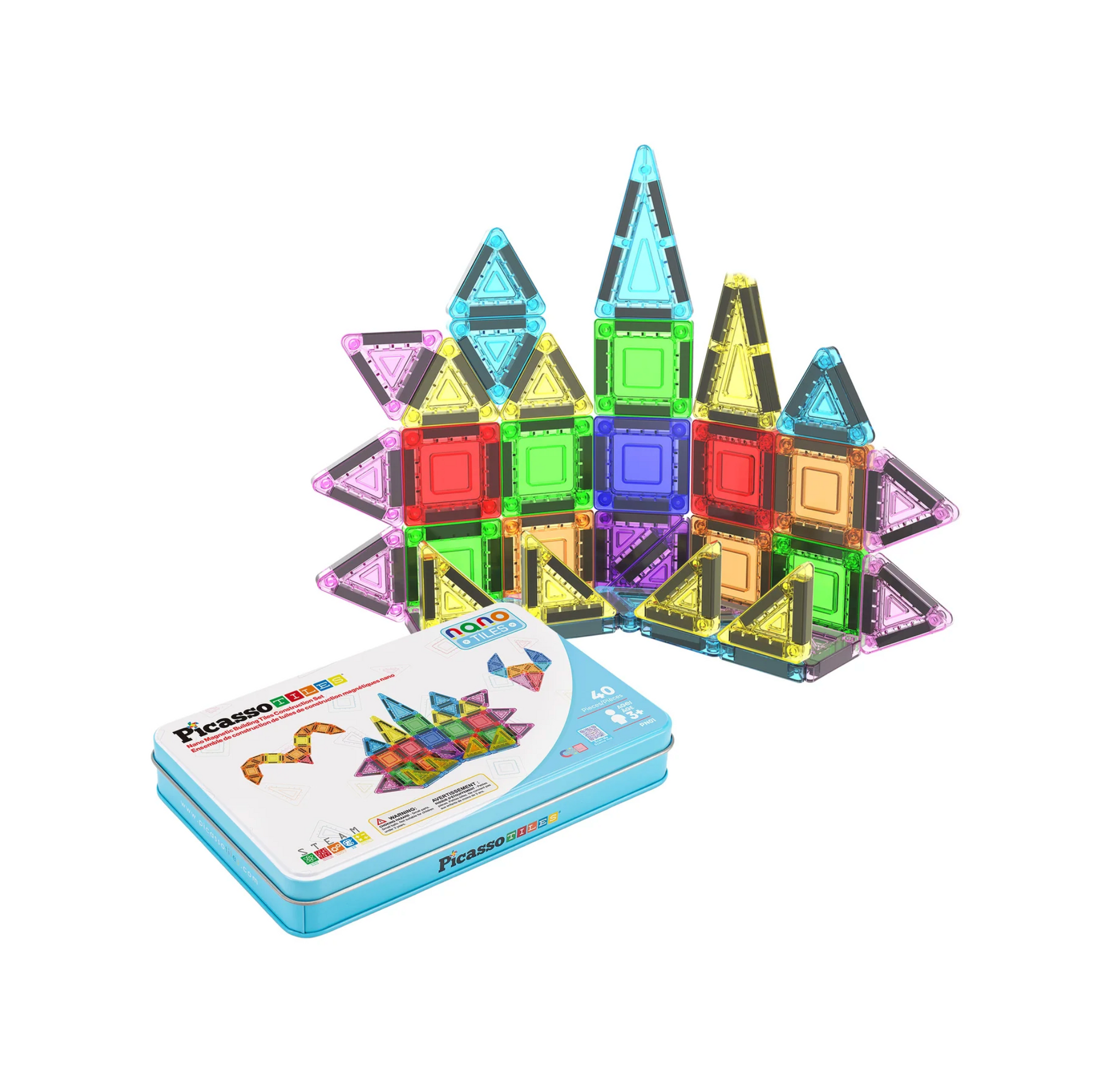 PicassoTile 40pc Nano Magnetic Building Tiles Construction Travel Set