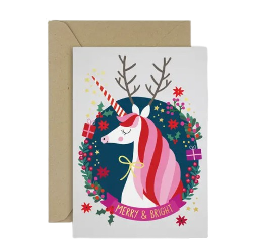 Merry and Bright Unicorn Holiday Card