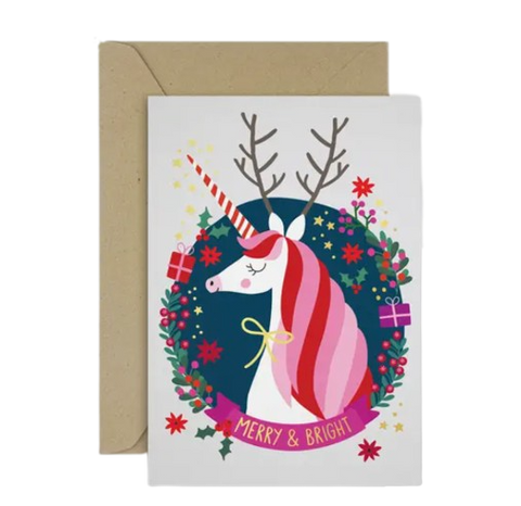 Merry and Bright Unicorn Holiday Card