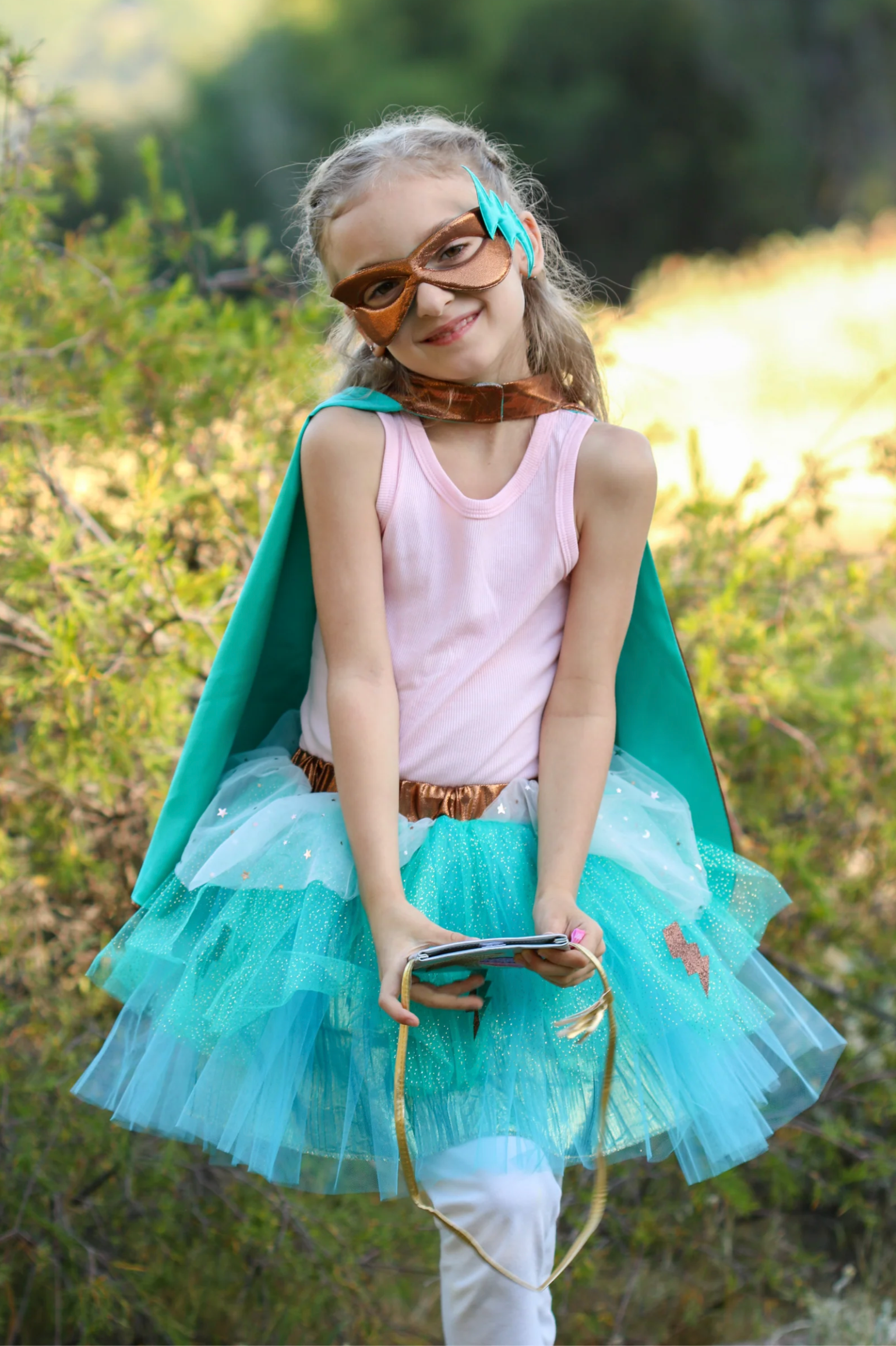 Super-Duper Tutu/Cape/Mask, Teal/Copper, Size 4-6
