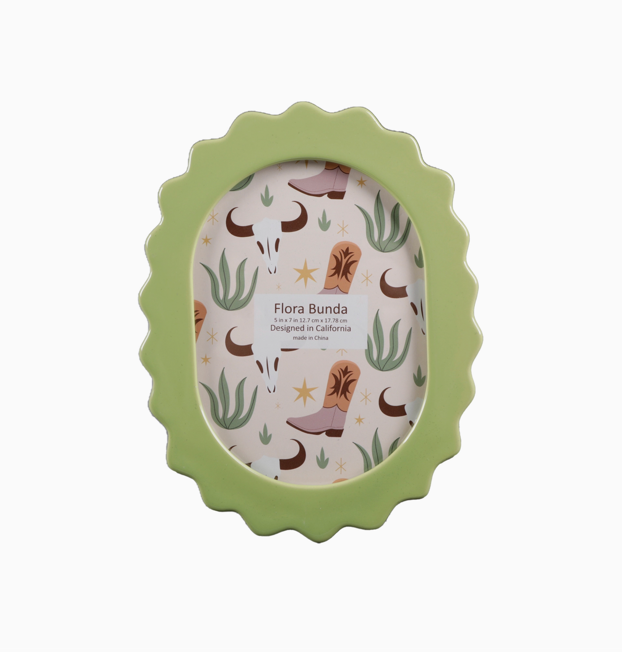 5 X 7 Green Oval Scallop Edge Ceramic Frame