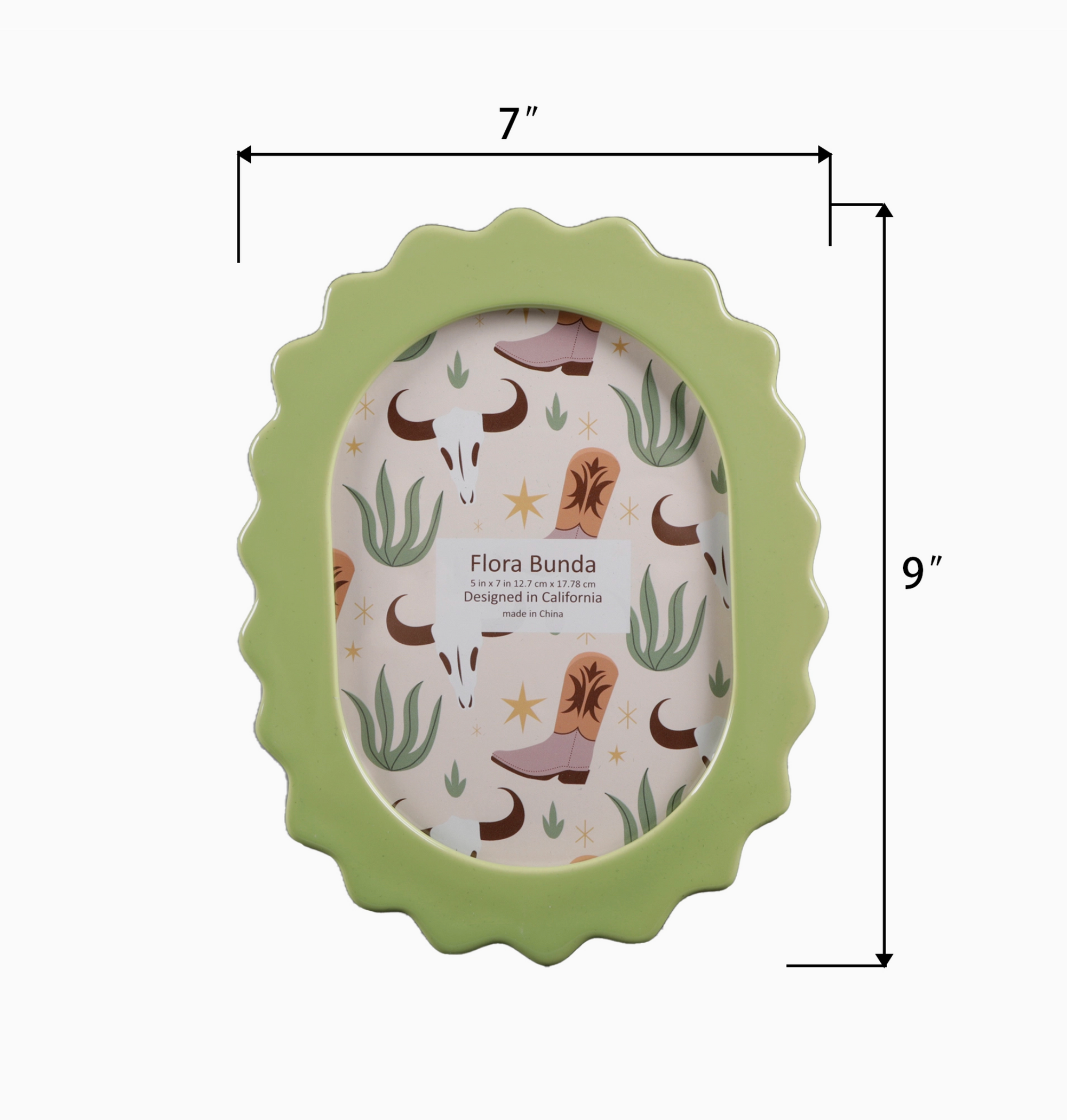 5 X 7 Green Oval Scallop Edge Ceramic Frame