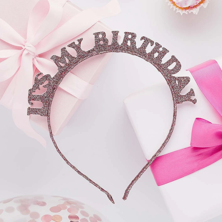 Rose Gold 'it's My Birthday' Glitter Headband