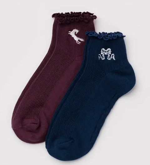 Lettuce Edge Sock Set of 2 - Mahogany & Navy Icons