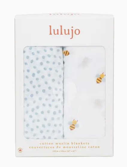 2-Pack Cotton Swaddles - Bees/Dots