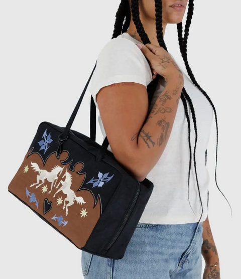 Medium Nylon Bowler Bag Western Appliqué