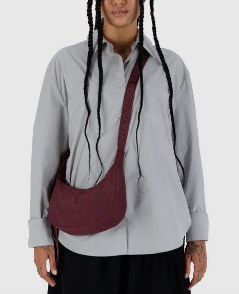 Medium Nylon Crescent Bag - Mahogany