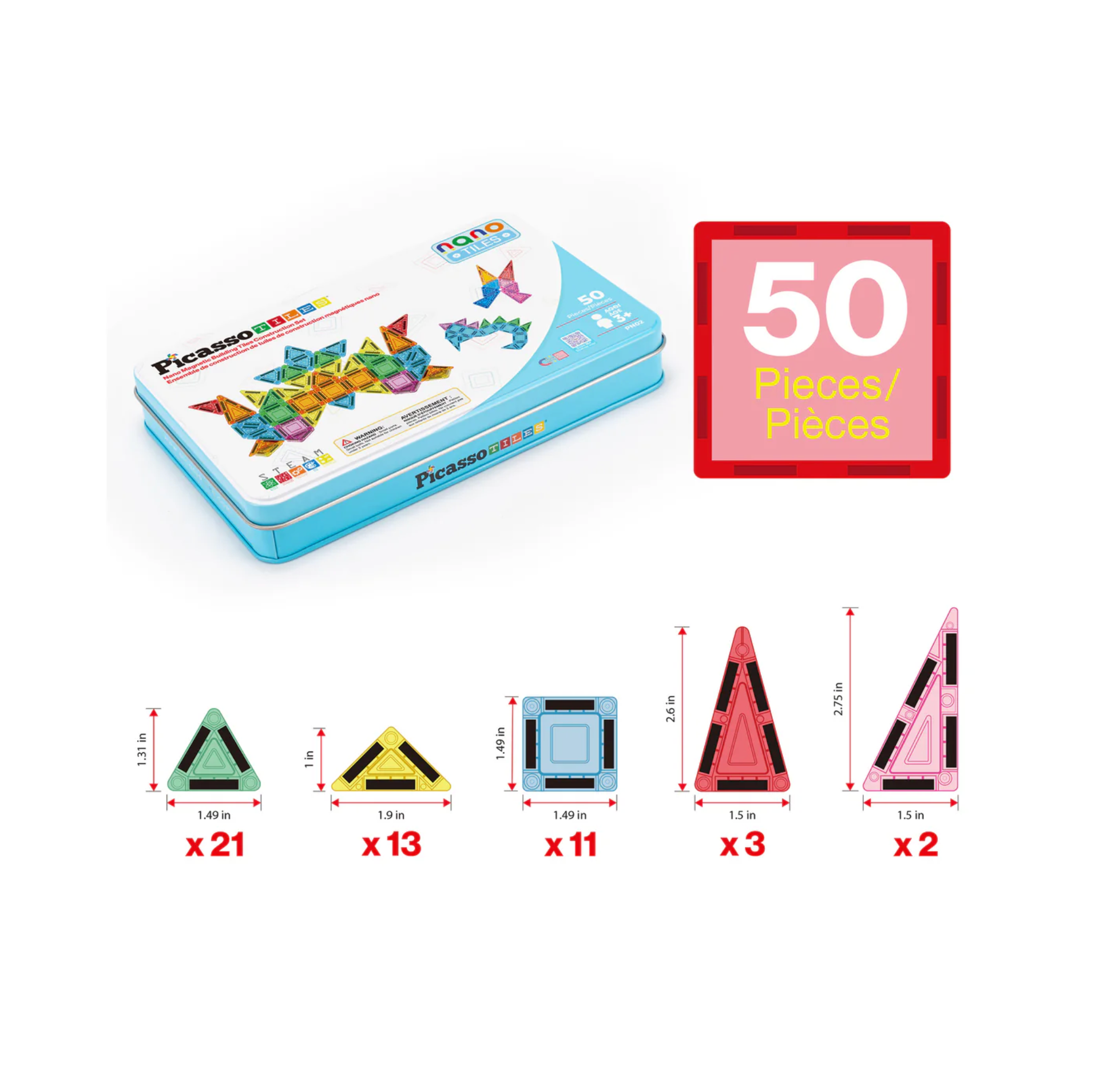 Picasso Tiles 50pc Nano Magnetic Building Tiles Construction Travel Set - Stay Forever