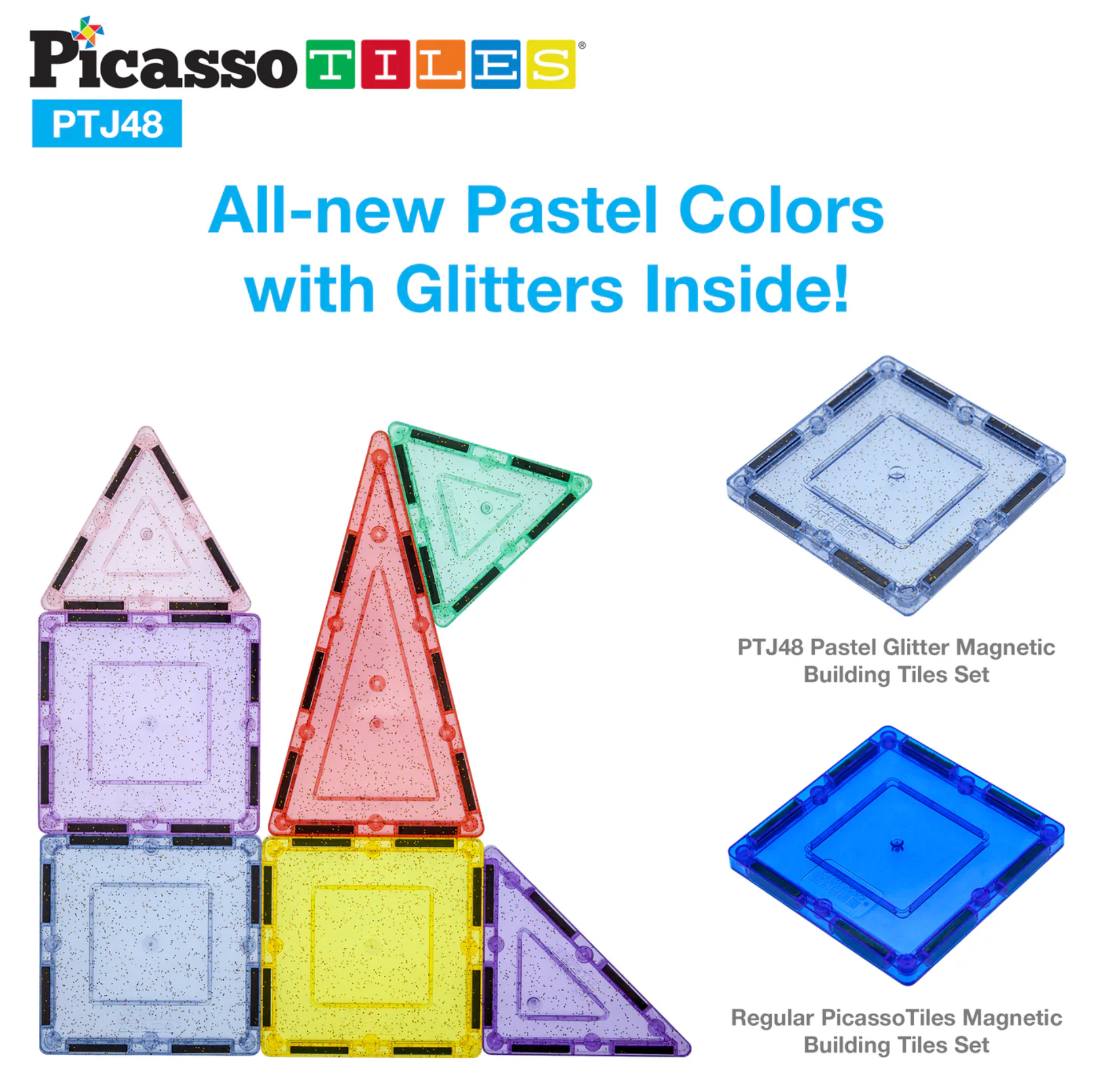 PicassoTiles 48pc Glitter Magnetic Tile - Stay Forever
