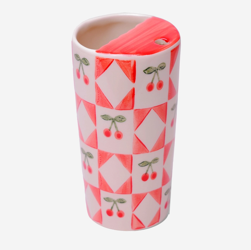 Ceramic Travel Tumbler Red Cherries