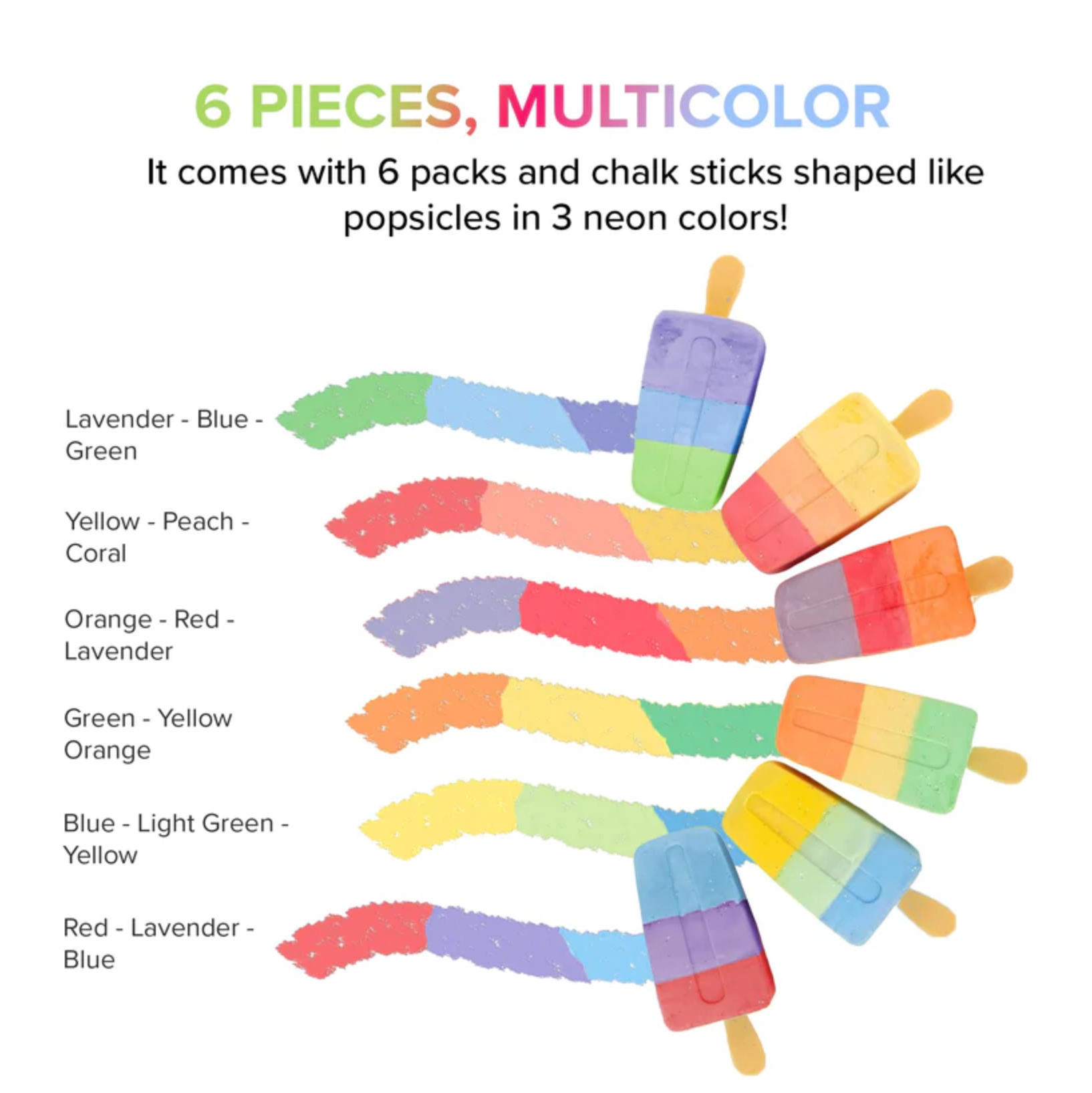 3 Color Popsicle Glitter Chalk 6 Pack