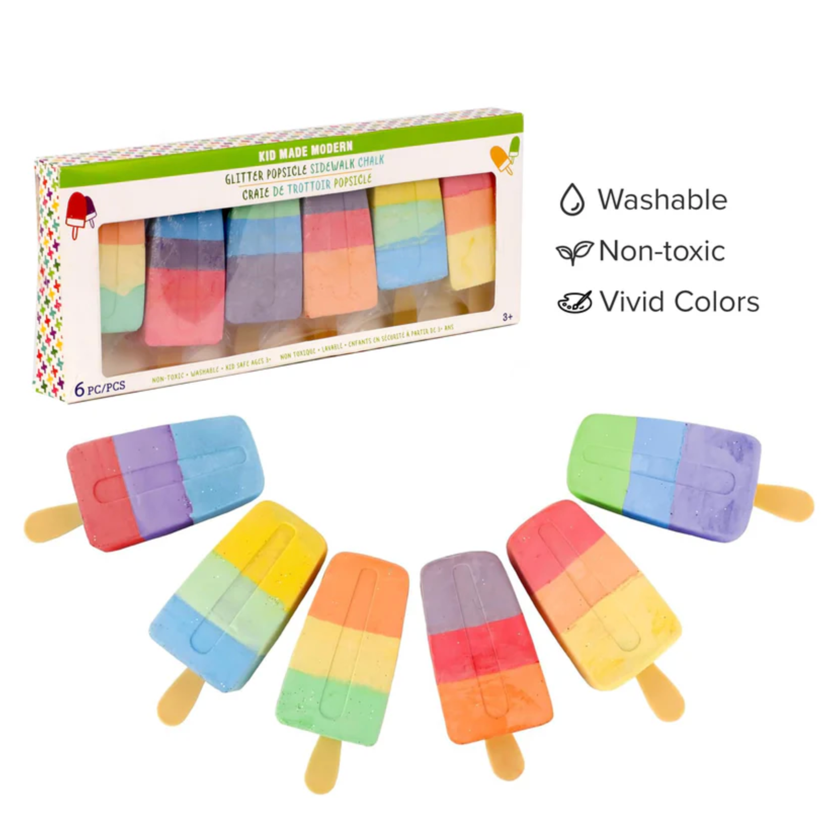 3 Color Popsicle Glitter Chalk 6 Pack