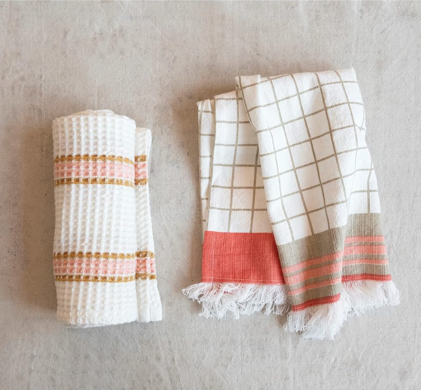 Cotton Tea Towel Set of 2 - Waffle Natural Grid