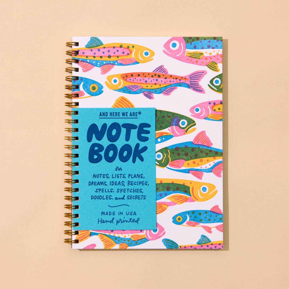Letterpress A5 Spiral Notebook (Lined)—Rainbow Trout