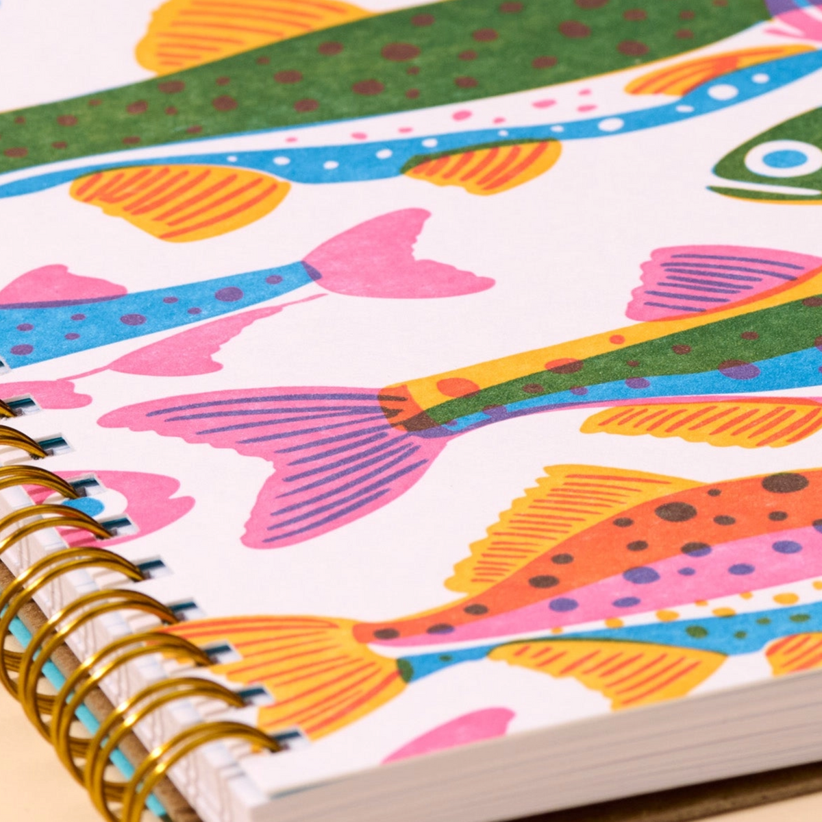 Letterpress A5 Spiral Notebook (Lined)—Rainbow Trout