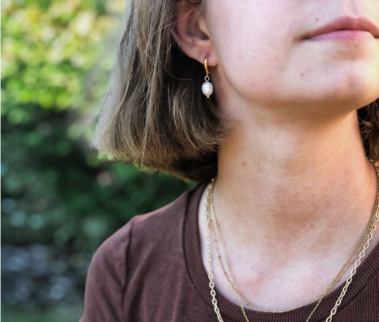 Pearl Hoop Earrings (Gold)