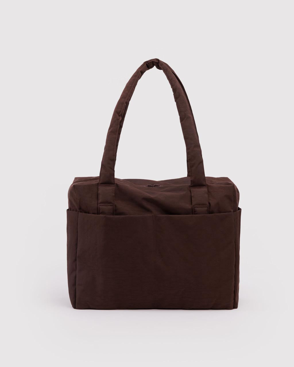 Baggu Small Cloud Carry-On tote bag in deep coffee brown with padded handles and side pockets