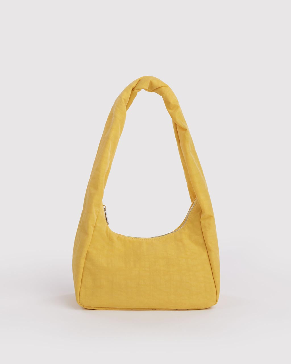 Baggu Small Nylon Meringue Bag in sunflower yellow with single shoulder strap and zipper closure