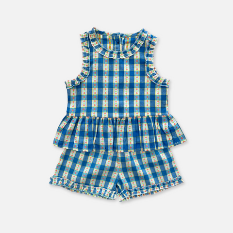 Picnic Blue Gingham Frill 2 Piece Set
