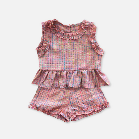 Pink Multi Plaid Frill 2 Piece Set