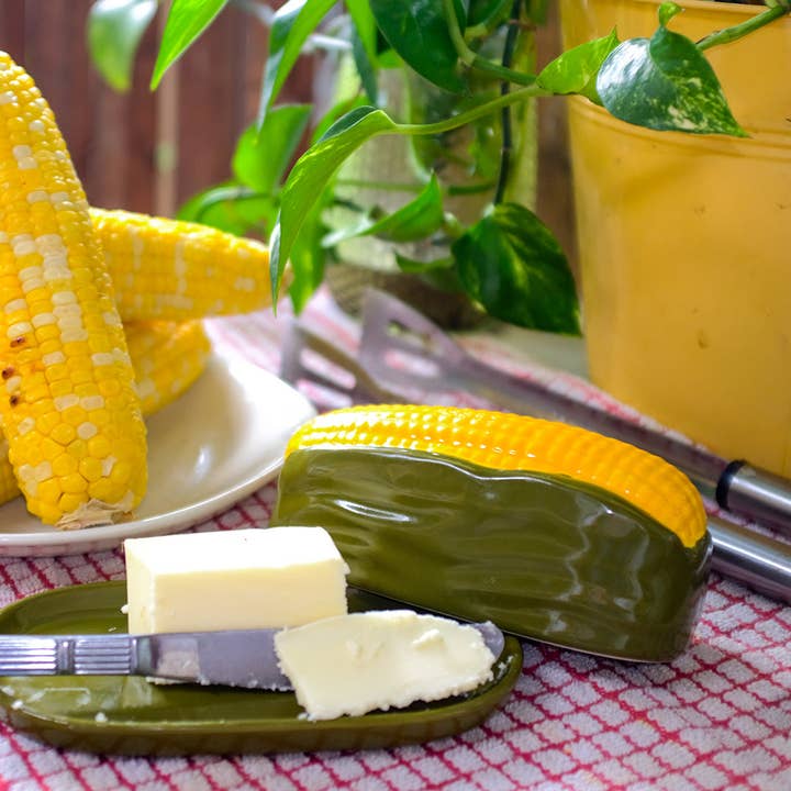 Figural Corn Ceramic Butter Dish
