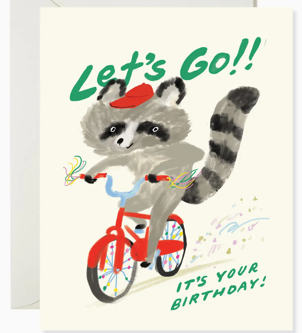 Let's Go Raccoon Birthday Card