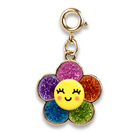 Charm It! Gold Glitter Happy Flower Charm