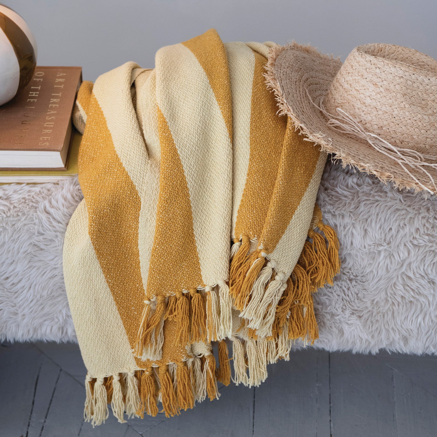 Mustard Stripe Throw w/Fringe