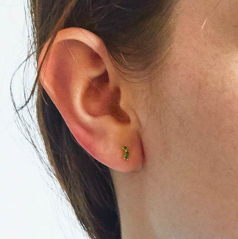 Green Geo Baguette Gold Studs