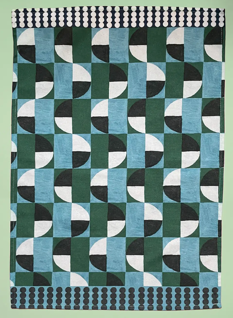 Pop Checker Teal Organic Tea Towel