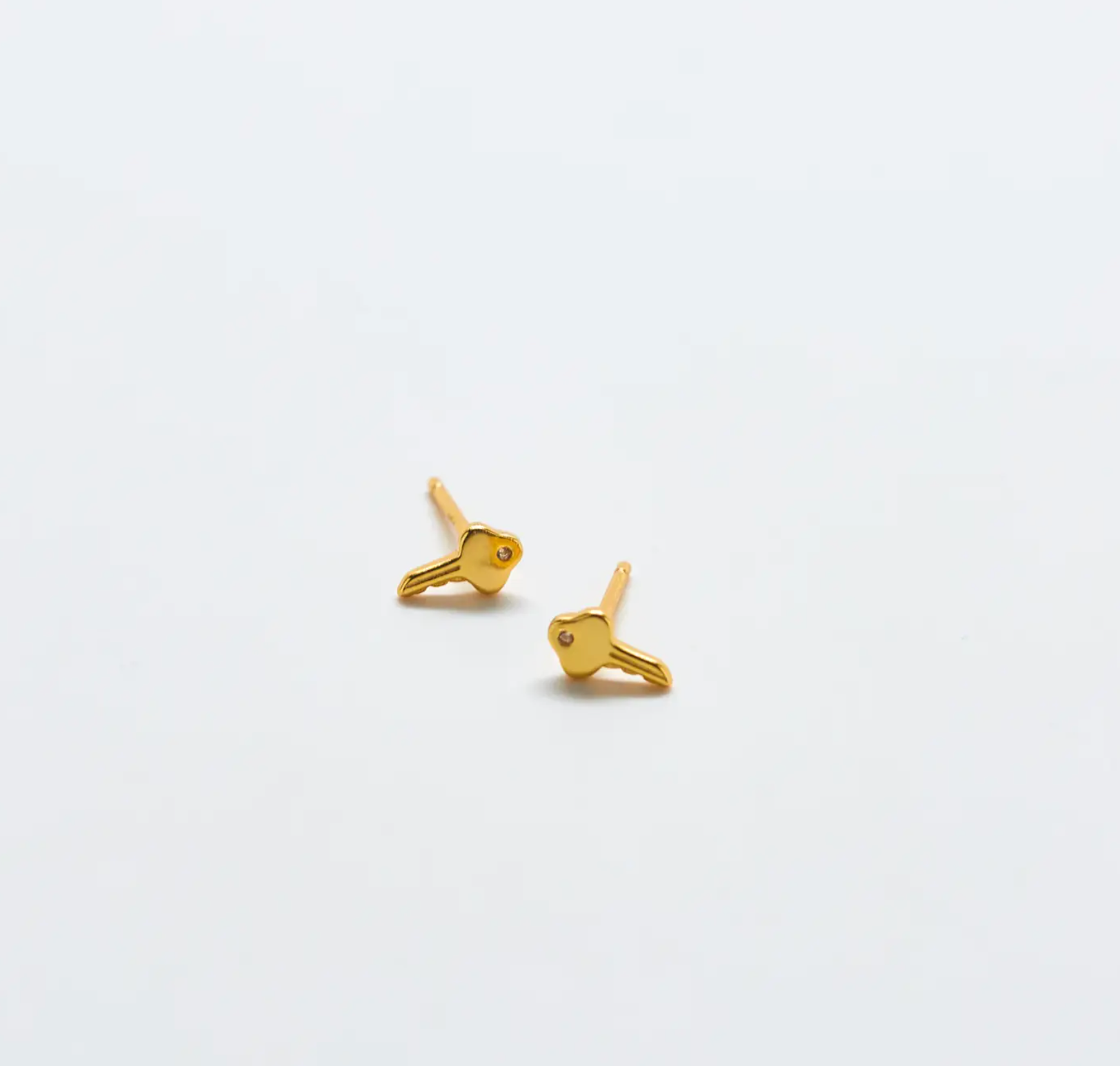 Gold Vermeil Pavé Cubic Zirconia Key Stud Earrings