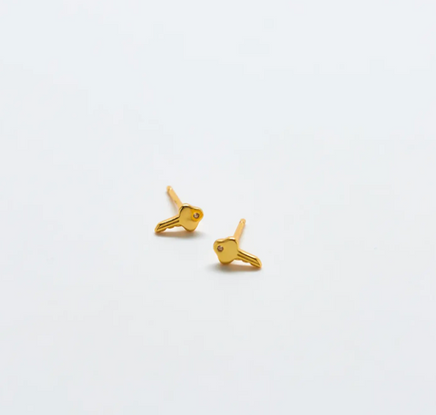 Gold Vermeil Pavé Cubic Zirconia Key Stud Earrings