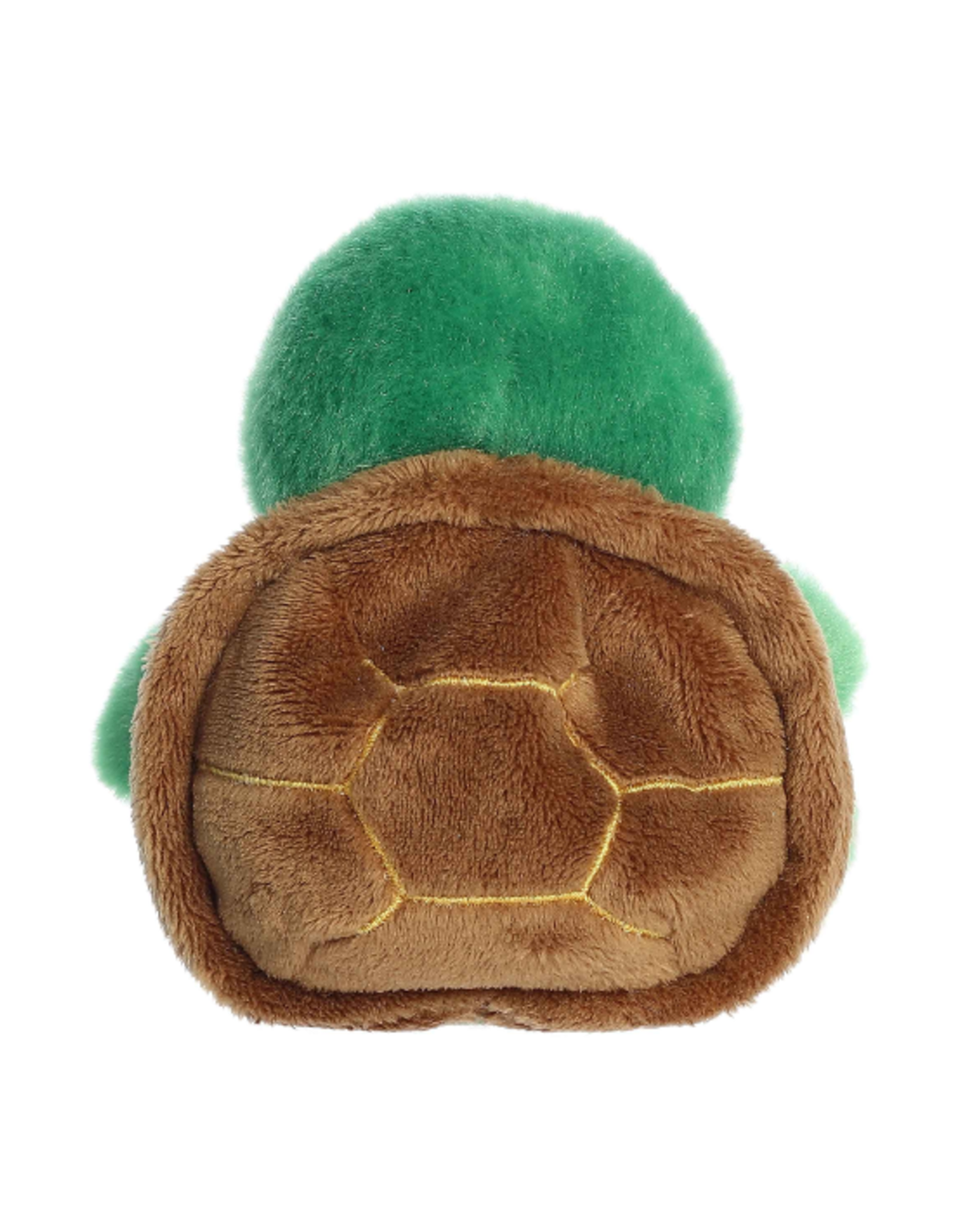Back view of Aurora Honu Sea Turtle plush showing brown shell with gold stitching detail