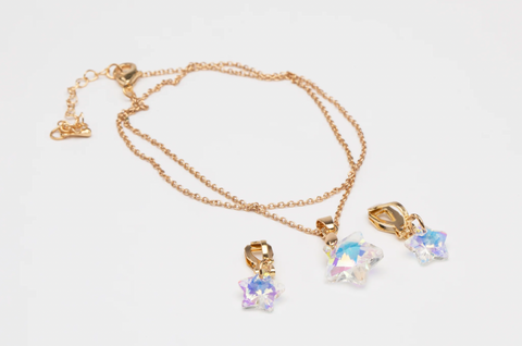 Holographic Star Necklace & Clip On Earrings Set