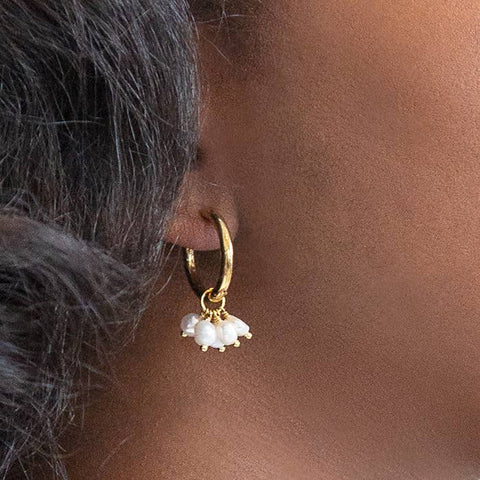 Gold Pearl Huggie Earrings