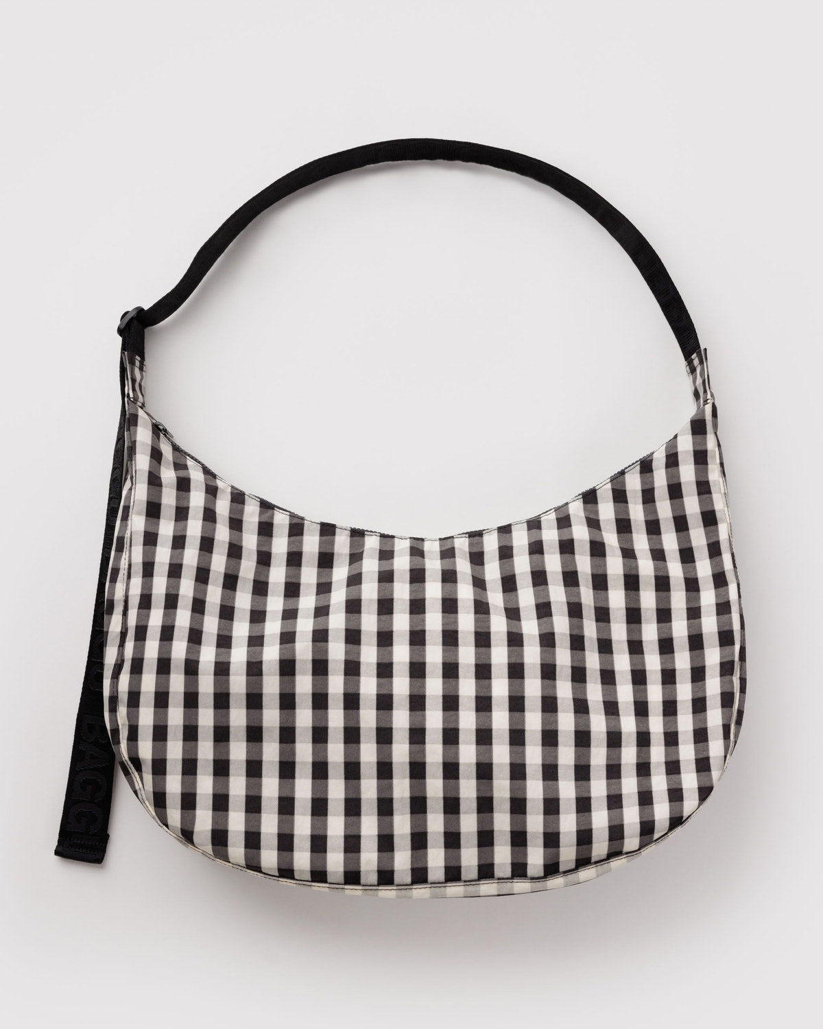 Large Nylon Crescent Bag Black and Cream Gingham