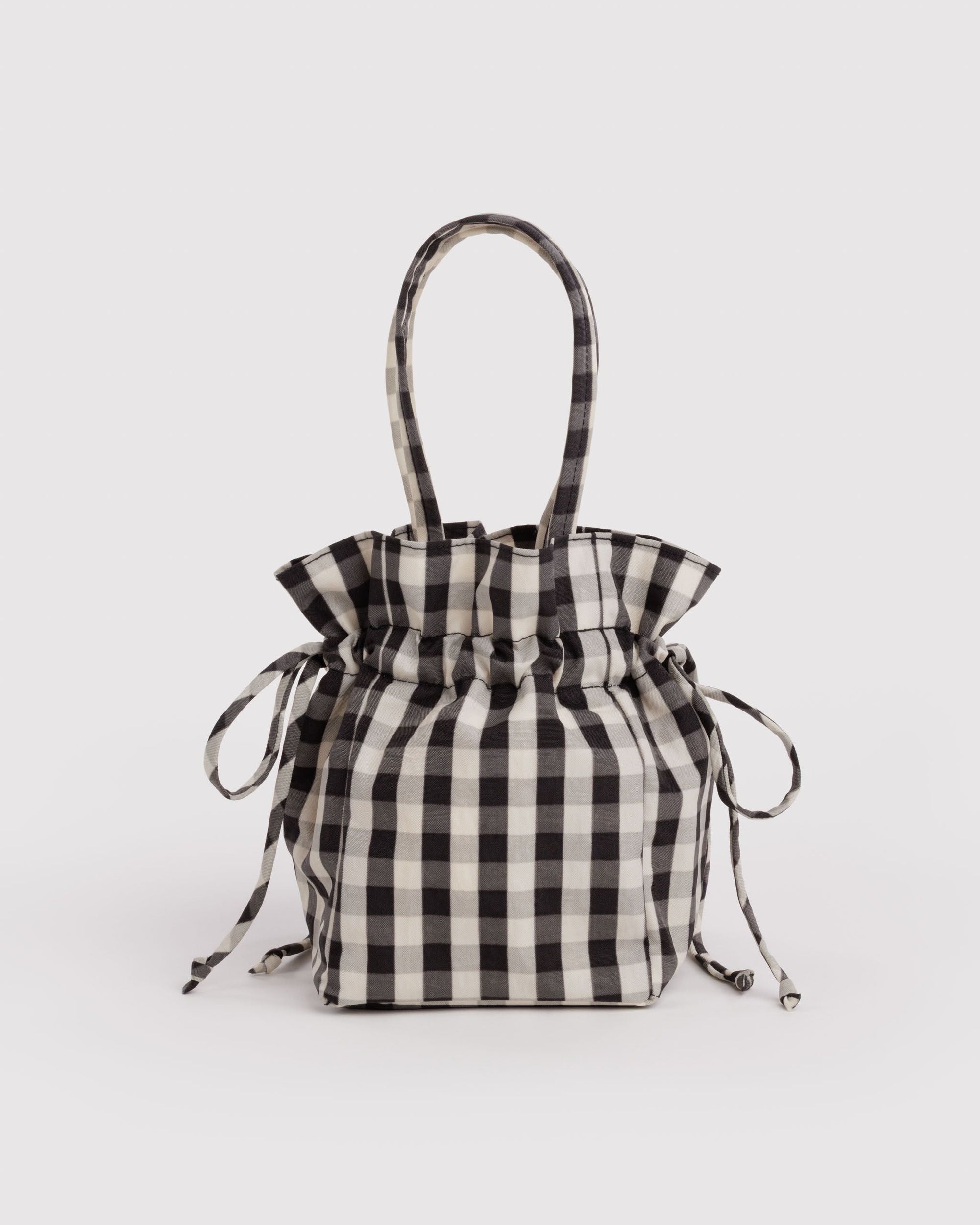 Nylon Drawstring Bag - Black and Cream Gingham